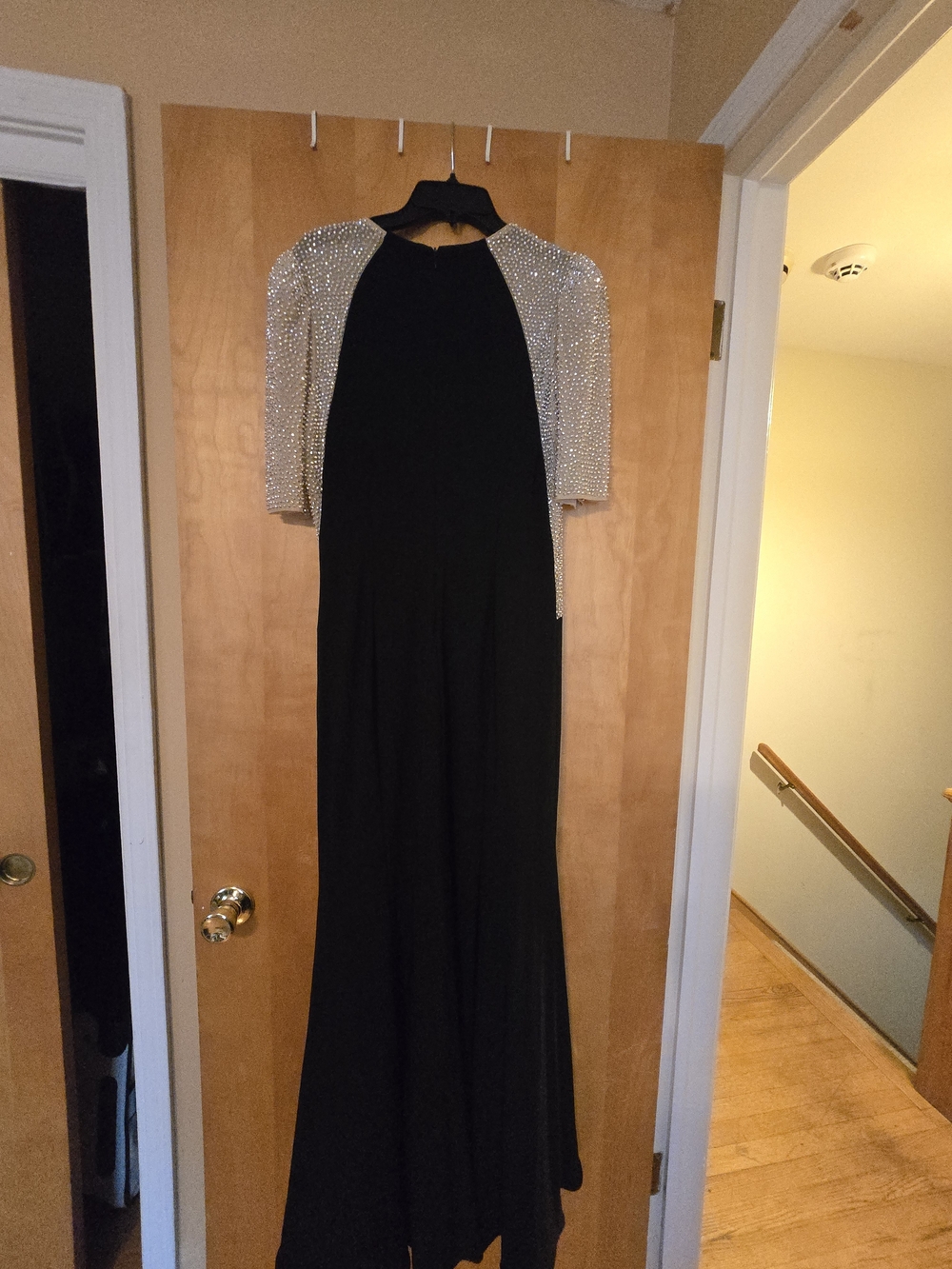 Xscape Black Evening Gown with Silver Embellished Beading